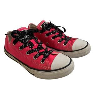 Converse Unisex Kids Sz 1 Neon Pink Chucks Taylor Low Top Black Sparkle Laces